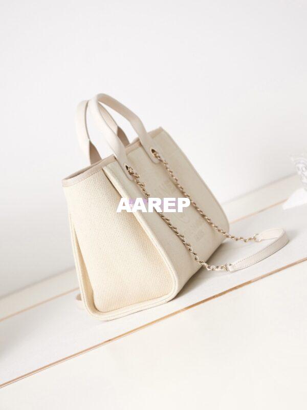 Replica Chanel Small Tote 2 in 1 Mixed Fibres, Calfskin Deauville Bag AS3257 Creme White 4