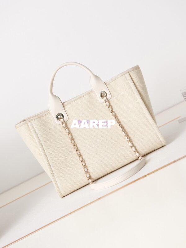 Replica Chanel Small Tote 2 in 1 Mixed Fibres, Calfskin Deauville Bag AS3257 Creme White 6