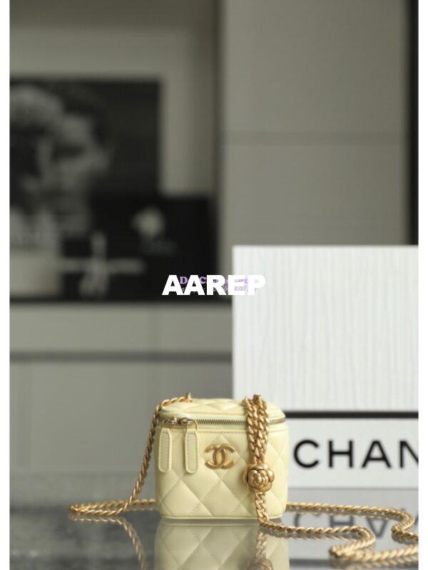 Replica Chanel 23C Mini Vanity With Camellia Crush Charm Chain in Lambskin AP3300 Light Yellow