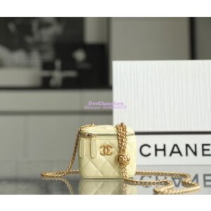 Replica Chanel 23C Mini Vanity With Camellia Crush Charm Chain in Lambskin AP3300 Light Yellow 2