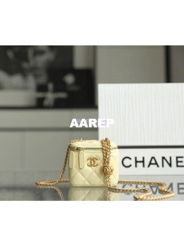 Replica Chanel 23C Mini Vanity With Camellia Crush Charm Chain in Lambskin AP3300 Light Yellow 2