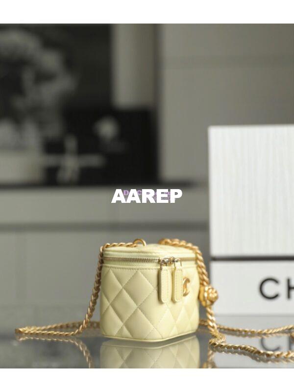 Replica Chanel 23C Mini Vanity With Camellia Crush Charm Chain in Lambskin AP3300 Light Yellow 3