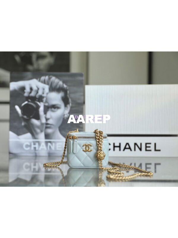Replica Chanel 23C Mini Vanity With Camellia Crush Charm Chain in Lambskin AP3300 Cloud Blue 3