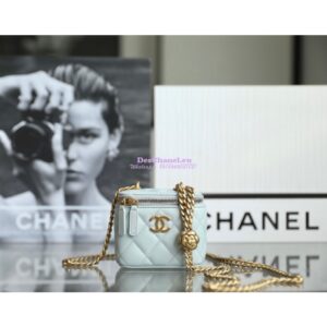 Replica Chanel 23C Mini Vanity With Camellia Crush Charm Chain in Lambskin AP3300 Cloud Blue 2