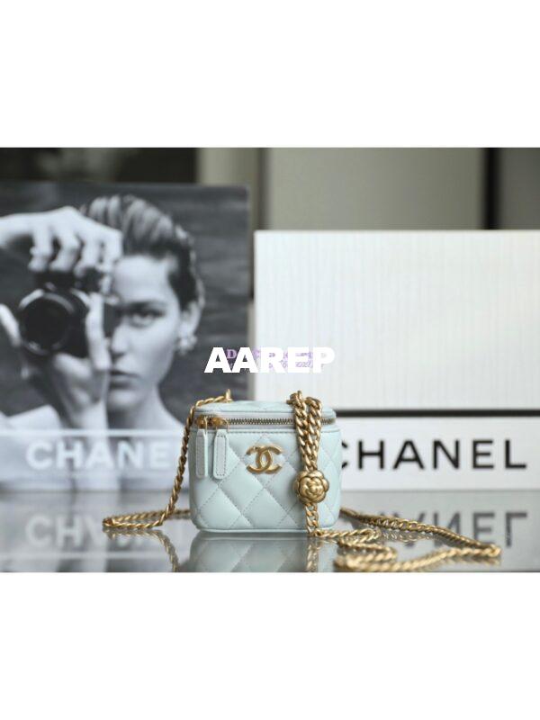 Replica Chanel 23C Mini Vanity With Camellia Crush Charm Chain in Lambskin AP3300 Cloud Blue 4