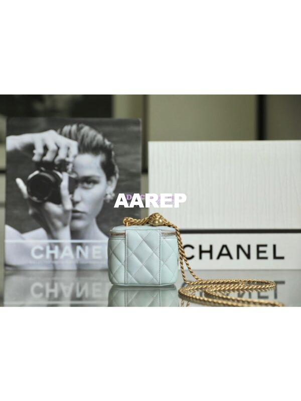 Replica Chanel 23C Mini Vanity With Camellia Crush Charm Chain in Lambskin AP3300 Cloud Blue 17