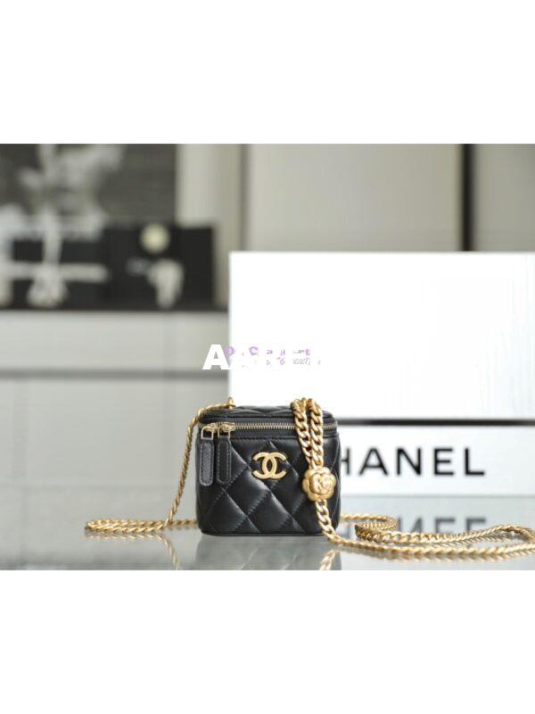 Replica Chanel 23C Mini Vanity With Camellia Crush Charm Chain in Lambskin AP3300 Black 3