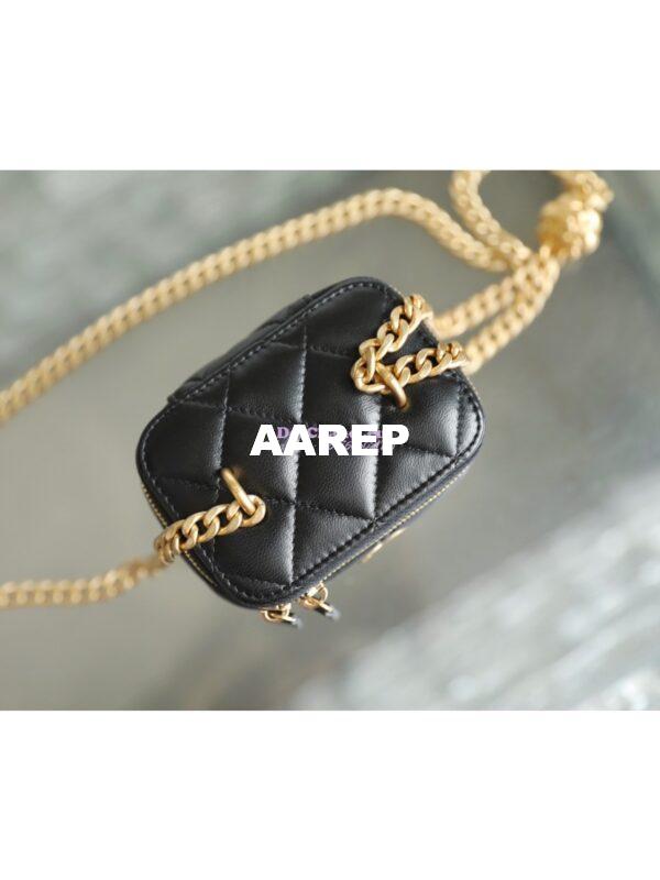 Replica Chanel 23C Mini Vanity With Camellia Crush Charm Chain in Lambskin AP3300 Black 5
