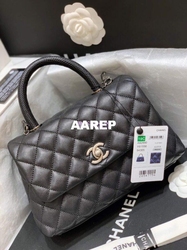 Replica Chanel Coco Grained Black Calfskin Flap Bag 15