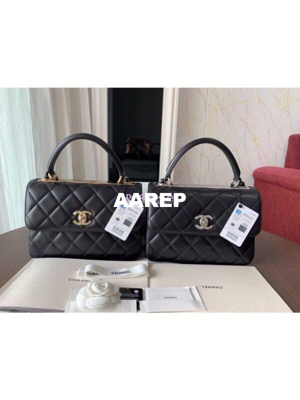 Replica Chanel Small Trendy CC A92236 Black Flap Bag With Metal Plate