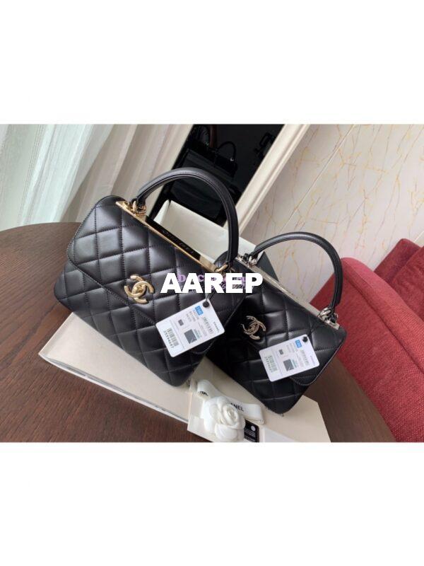 Replica Chanel Small Trendy CC A92236 Black Flap Bag With Metal Plate 2