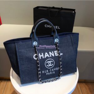 Replica Chanel A66941 Large Deauville Shopping Bag in Toile Dark Blue