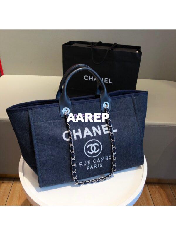 Replica Chanel A66941 Large Deauville Shopping Bag in Toile Dark Blue
