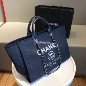 Replica Chanel A66941 Large Deauville Shopping Bag in Toile Dark Blue 2