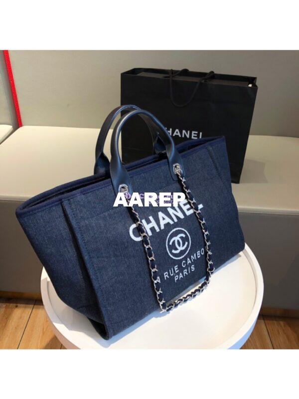 Replica Chanel A66941 Large Deauville Shopping Bag in Toile Dark Blue 2