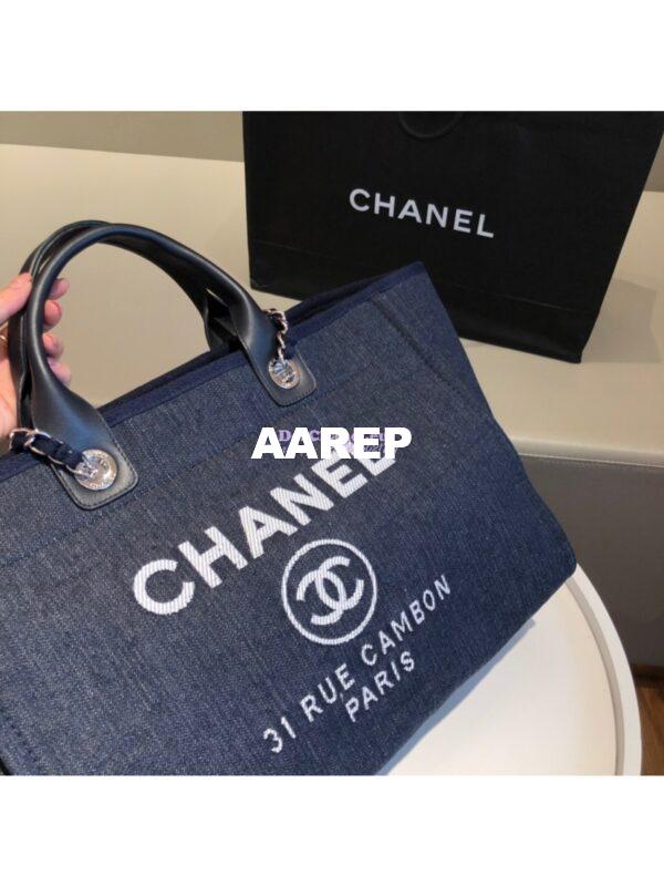 Replica Chanel A66941 Large Deauville Shopping Bag in Toile Dark Blue 3