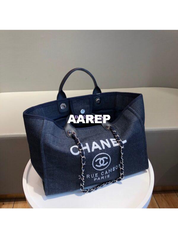 Replica Chanel A66941 Large Deauville Shopping Bag in Toile Dark Blue 4