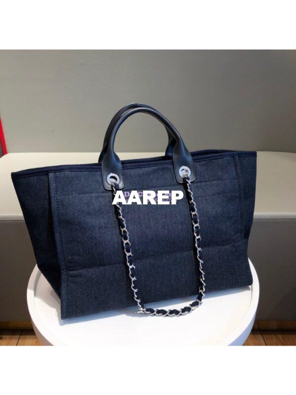 Replica Chanel A66941 Large Deauville Shopping Bag in Toile Dark Blue 8
