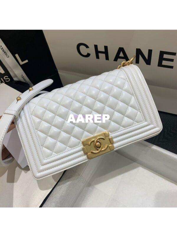Replica Chanel Le boy Lambskin Bag White 10