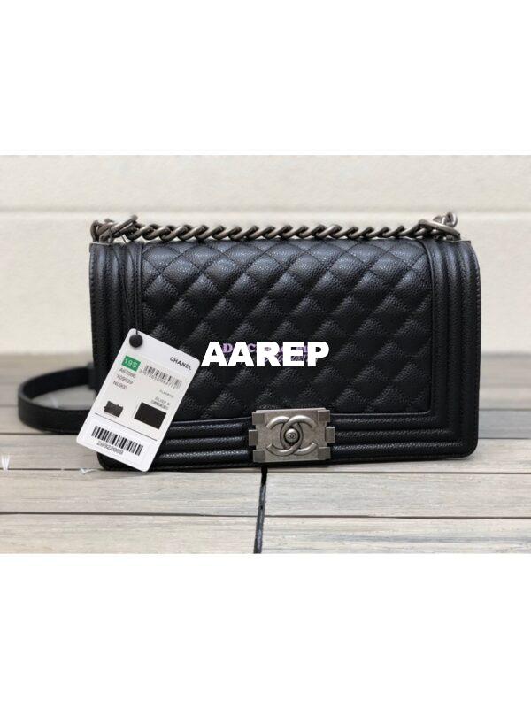 Replica Chanel Le boy Caviar Black Bag with Aged Ruthenium Hardware 11