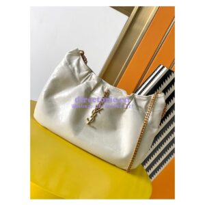 Replica YSL Saint Laurent PacPac Ruched Leather Hobo Bag 681632 White