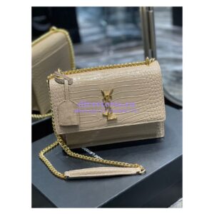 Replica YSL Saint Laurent Medium Sunset Monogram Crocodile embossed bag in Beige w Gold Hardware