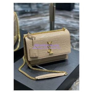 Replica YSL Saint Laurent Medium Sunset Monogram Crocodile embossed bag in Beige w Gold Hardware 2