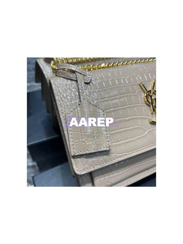 Replica YSL Saint Laurent Medium Sunset Monogram Crocodile embossed bag in Beige w Gold Hardware 7