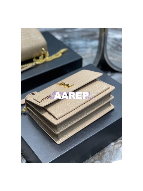 Replica YSL Saint Laurent Medium Sunset Monogram Crocodile embossed bag in Beige w Gold Hardware 8