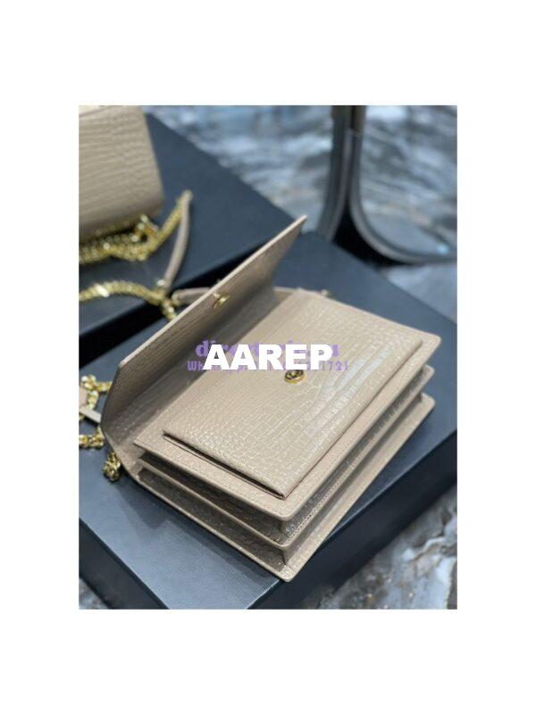 Replica YSL Saint Laurent Medium Sunset Monogram Crocodile embossed bag in Beige w Gold Hardware 9