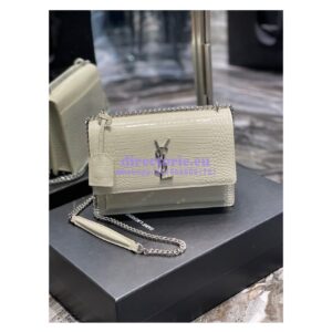 Replica YSL Saint Laurent Medium Sunset Monogram Crocodile embossed bag in Blanc w Silver Hardware