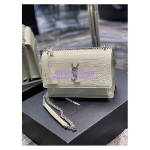 Replica YSL Saint Laurent Medium Sunset Monogram Crocodile embossed bag in Blanc w Silver Hardware 2