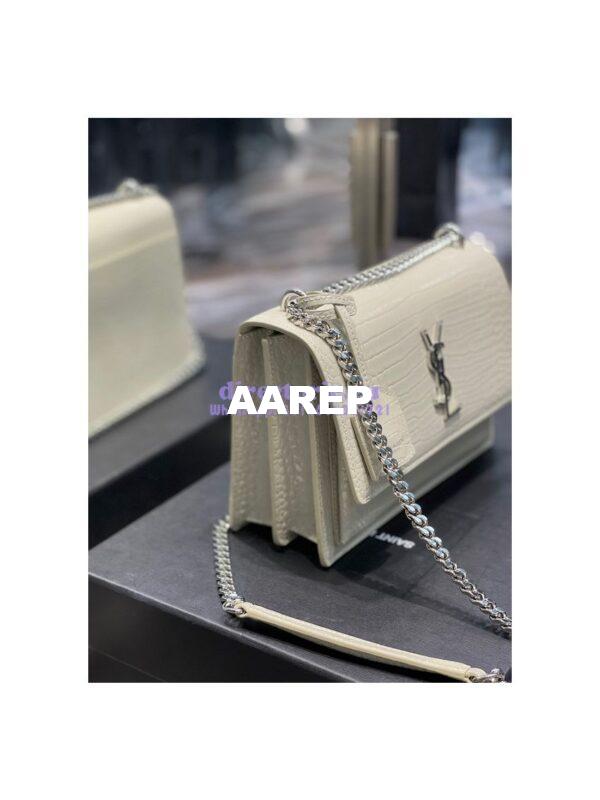 Replica YSL Saint Laurent Medium Sunset Monogram Crocodile embossed bag in Blanc w Silver Hardware 6