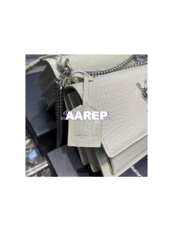 Replica YSL Saint Laurent Medium Sunset Monogram Crocodile embossed bag in Blanc w Silver Hardware 7