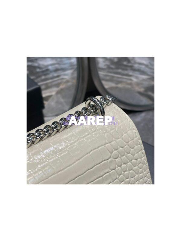 Replica YSL Saint Laurent Medium Sunset Monogram Crocodile embossed bag in Blanc w Silver Hardware 9