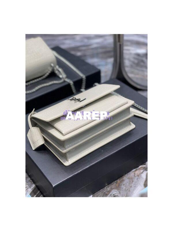 Replica YSL Saint Laurent Medium Sunset Monogram Crocodile embossed bag in Blanc w Silver Hardware 10