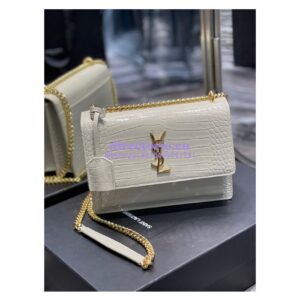 Replica YSL Saint Laurent Medium Sunset Monogram Crocodile embossed bag in Blanc w Gold Hardware