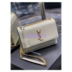 Replica YSL Saint Laurent Medium Sunset Monogram Crocodile embossed bag in Blanc w Gold Hardware 2