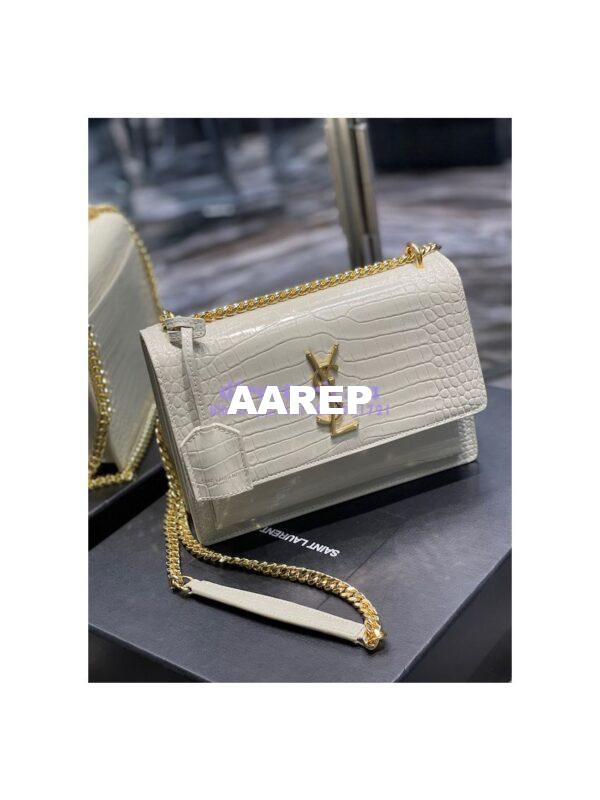 Replica YSL Saint Laurent Medium Sunset Monogram Crocodile embossed bag in Blanc w Gold Hardware 4