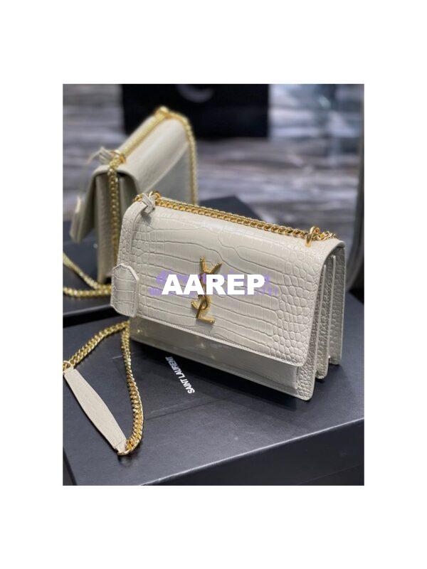 Replica YSL Saint Laurent Medium Sunset Monogram Crocodile embossed bag in Blanc w Gold Hardware 5