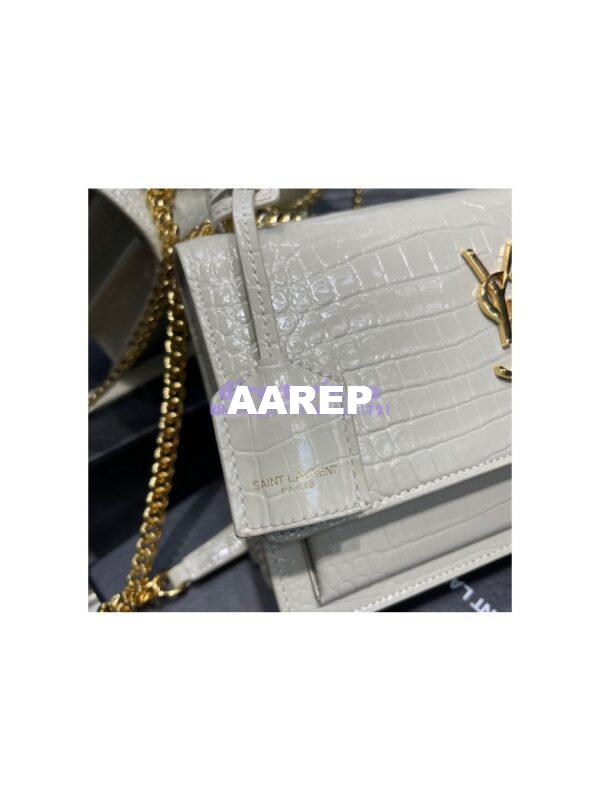 Replica YSL Saint Laurent Medium Sunset Monogram Crocodile embossed bag in Blanc w Gold Hardware 7