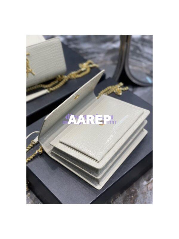 Replica YSL Saint Laurent Medium Sunset Monogram Crocodile embossed bag in Blanc w Gold Hardware 9