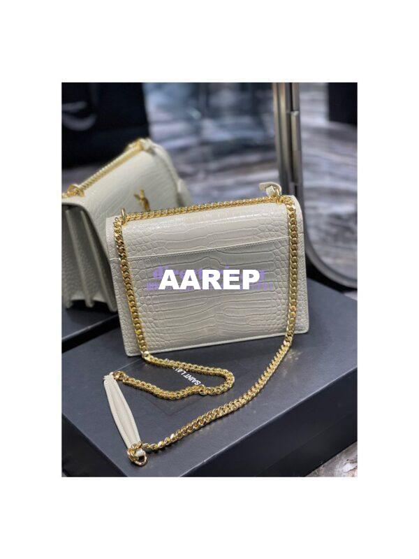 Replica YSL Saint Laurent Medium Sunset Monogram Crocodile embossed bag in Blanc w Gold Hardware 12