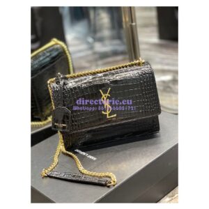 Replica YSL Saint Laurent Medium Sunset Monogram Crocodile embossed bag in Black w Gold Hardware