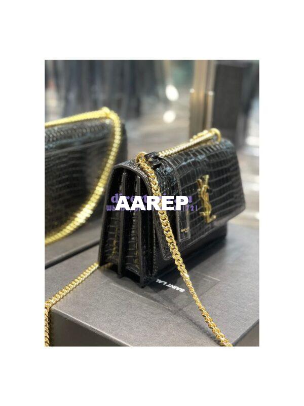 Replica YSL Saint Laurent Medium Sunset Monogram Crocodile embossed bag in Black w Gold Hardware 6