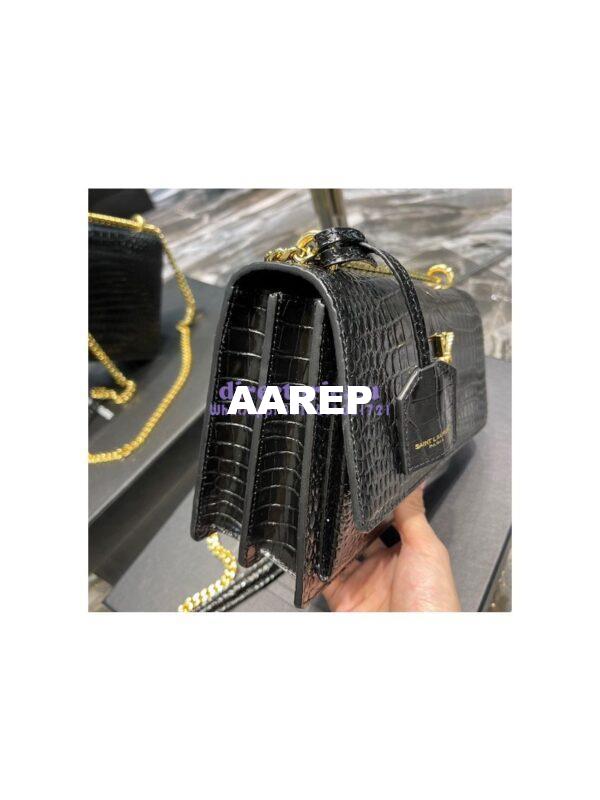 Replica YSL Saint Laurent Medium Sunset Monogram Crocodile embossed bag in Black w Gold Hardware 7