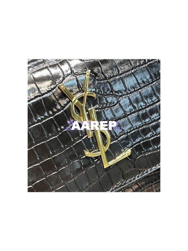 Replica YSL Saint Laurent Medium Sunset Monogram Crocodile embossed bag in Black w Gold Hardware 8
