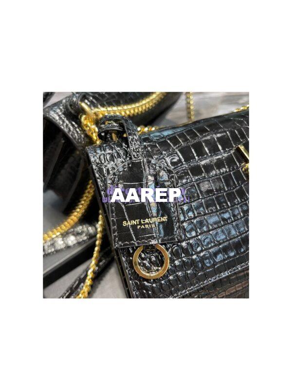 Replica YSL Saint Laurent Medium Sunset Monogram Crocodile embossed bag in Black w Gold Hardware 9
