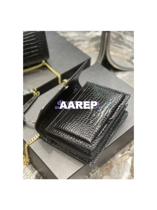 Replica YSL Saint Laurent Medium Sunset Monogram Crocodile embossed bag in Black w Gold Hardware 10