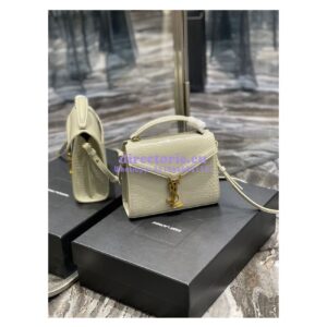 Replica YSL Saint Laurent Cassandra Mini Top Handle Bag In Crocodile Embossed Shiny Leather 602716 White 2